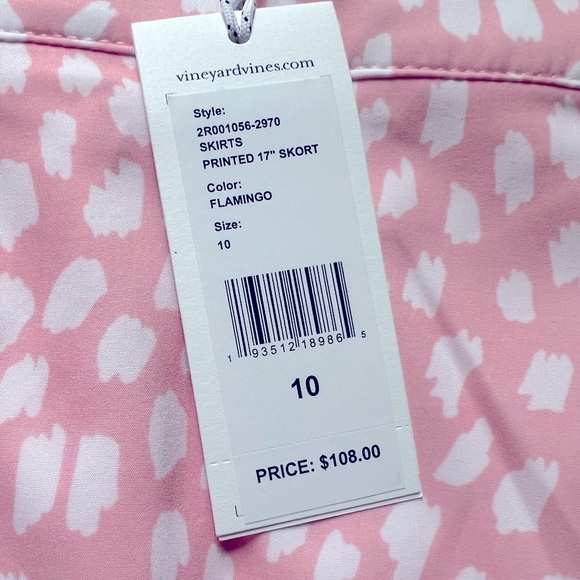 Vineyard Vines Performance Printed 17” Skort Skirt Flamingo Pink White New - Picture 5 of 9